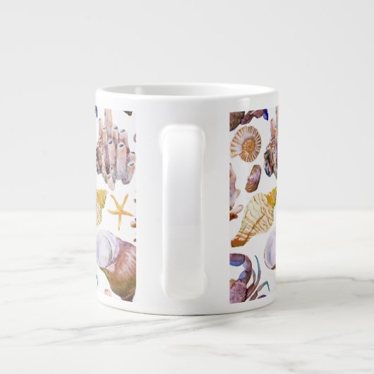 水彩海洋生活パターン4 ジャンボコーヒーマグカップ (裏面)