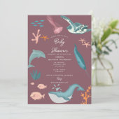 水彩海海獣ピンク赤ちゃんシャワー 招待状 (スタンド正面)
