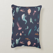 水彩海海獣ブルーパターン アクセントクッション (裏面(縦))