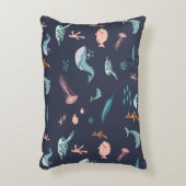 水彩海海獣ブルーパターン アクセントクッション (正面(垂直))