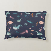 水彩海海獣ブルーパターン アクセントクッション (裏面)