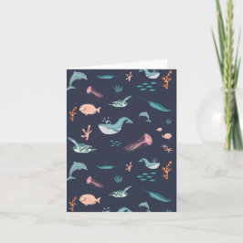 水彩海海獣ブルーパターン カード