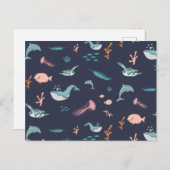 水彩海海獣ブルーパターン シーズンポストカード (正面/裏面)