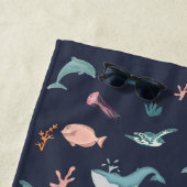 水彩海海獣ブルーパターン ビーチタオル (インサイチュ)