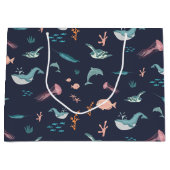 水彩海海獣ブルーパターン ラージペーパーバッグ (正面)