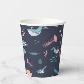 水彩海海獣ブルーパターン 紙コップ (裏面)