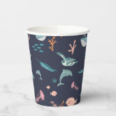 水彩海海獣ブルーパターン 紙コップ (左)