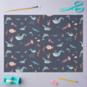 水彩海海獣ブルーパターン 薄葉紙 (クラフト)