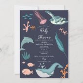 水彩海海獣ブルーベビーシャワー 招待状 (正面)