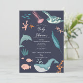 水彩海海獣ブルーベビーシャワー 招待状 (スタンド正面)