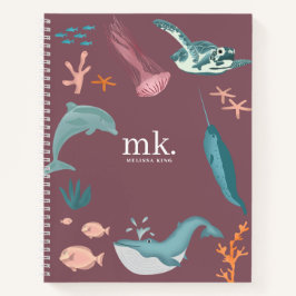 水彩海海獣モノグラム赤面ピンク ノートブック