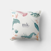 水彩海海獣モノグラム クッション (正面)