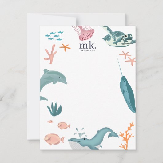 水彩海海獣モノグラム ノートカード (正面)