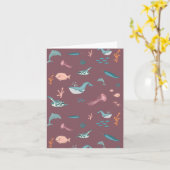 水彩海海獣赤面ピンクパターン カード (黄色い花)