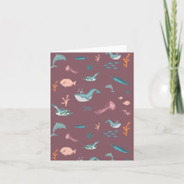 水彩海海獣赤面ピンクパターン カード