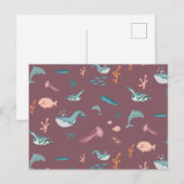 水彩海海獣赤面ピンクパターン シーズンポストカード (正面/裏面)
