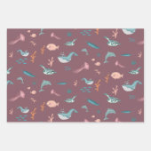 水彩海海獣赤面ピンクパターン ラッピングペーパーシート (正面2)