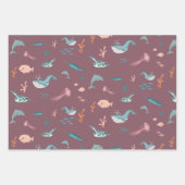 水彩海海獣赤面ピンクパターン ラッピングペーパーシート (正面)