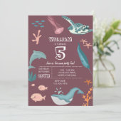 水彩海海獣赤面ピンク誕生日 招待状 (スタンド正面)