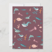 水彩海海獣赤面ピンク誕生日 招待状 (裏面)