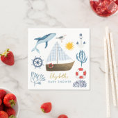 水彩海船、セーラーホエールシーベビーシャワー スタンダードカクテルナプキン (インサイチュ)