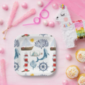 水彩海船、セーラーホエールシーベビーシャワー ペーパープレート (パーティー)