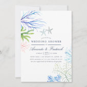 水彩海藻ビーチをテーマにしたウェディングシャワー 招待状 (正面)