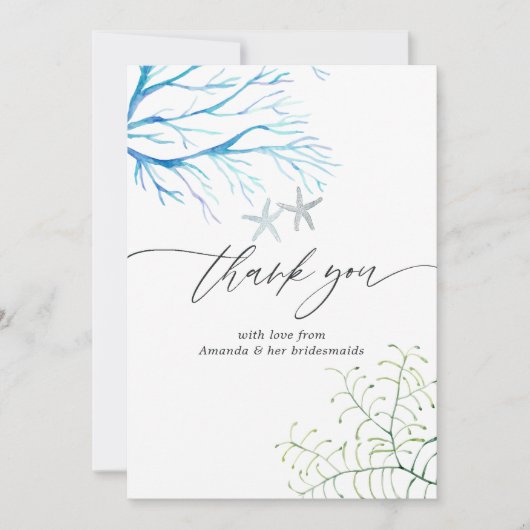 水彩海藻ビーチをテーマにしたブライダルシャワー サンキューカード (正面)