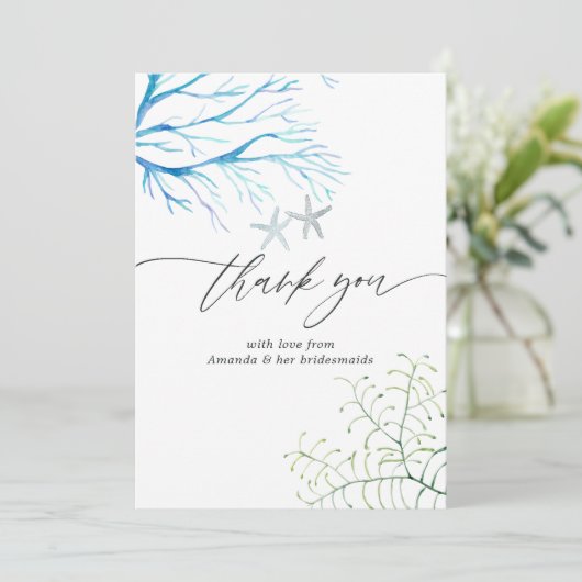 水彩海藻ビーチをテーマにしたブライダルシャワー サンキューカード (スタンド正面)