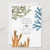 水彩海藻ビーチをテーマにしたブライダルシャワー 招待状 (正面)