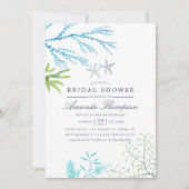 水彩海藻ビーチをテーマにしたブライダルシャワー 招待状 (正面)