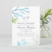 水彩海藻ビーチをテーマにしたブライダルシャワー 招待状 (スタンド正面)