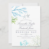 水彩海藻ビーチをテーマにした結婚式招待状 招待状 (正面)