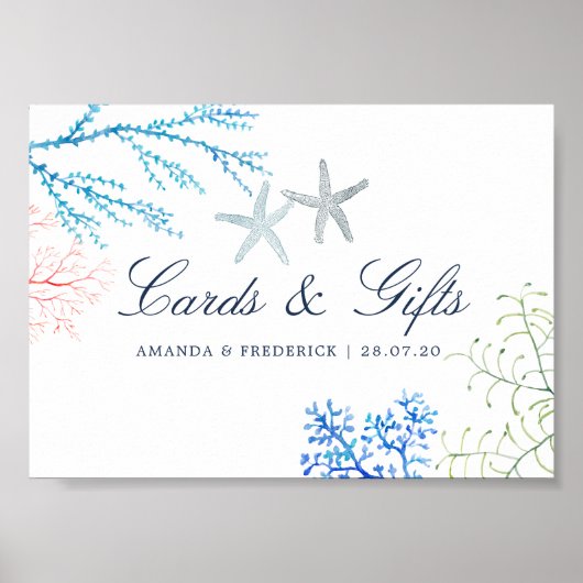 水彩海藻ビーチカードとギフトサイン ポスター (正面)