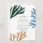 水彩海藻ビーチ結婚テーマ更新 招待状 (正面)