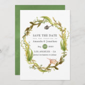 水彩海藻ビーチ結婚テーマ セーブザデート (正面/裏面)