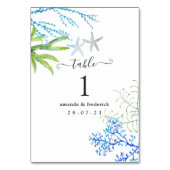 水彩海藻ビーチ結婚テーマ テーブルナンバー (裏面)