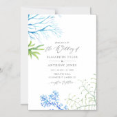 水彩海藻ビーチ結婚テーマ マグネット招待状 (正面)