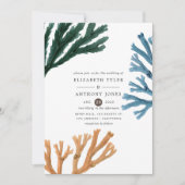 水彩海藻ビーチ結婚テーマ 招待状 (正面)