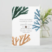 水彩海藻ビーチ結婚テーマ 招待状 (スタンド正面)