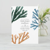 水彩海藻ビーチ結婚テーマ 招待状 (スタンド正面)