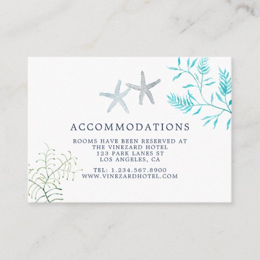 水彩海藻ビーチ結婚式宿 エンクロージャーカード (正面)