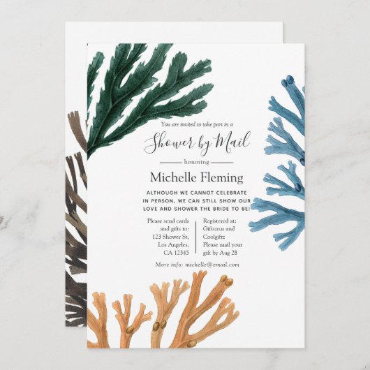 水彩海藻ベビー又はブライダルシャワーby郵便 招待状 (正面/裏面)