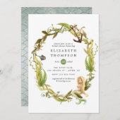 水彩海藻航海のマーメイドブライダルシャワー 招待状 (正面/裏面)