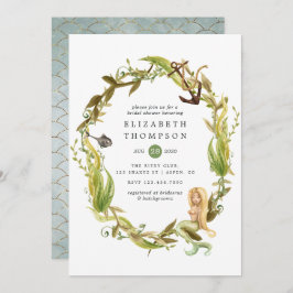 水彩海藻航海のマーメイドブライダルシャワー 招待状