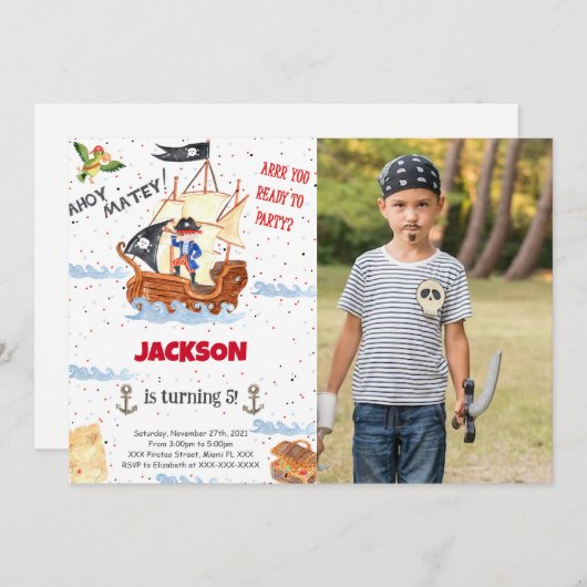 水彩海賊写真招待状 招待状 (正面/裏面)