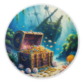 水彩海賊宝箱の海底シーン セラミックノブ (正面)