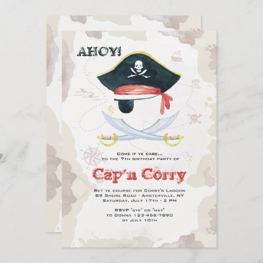 水彩海賊招待状 招待状 (正面/裏面)