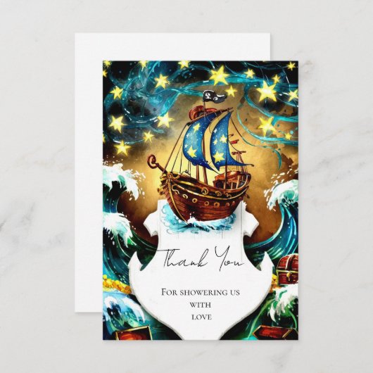 水彩海賊航海の赤ちゃんシャワー サンキューカード (正面/裏面)