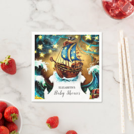 水彩海賊航海の赤ちゃんシャワー スタンダードカクテルナプキン